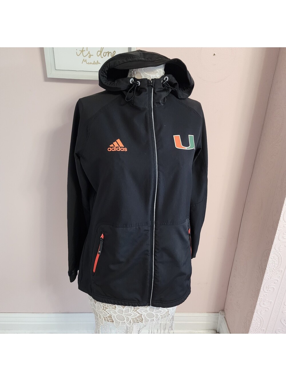Adidas Miami Hurricanes Black Hooded Full-Zip Jacket Women’s Medium